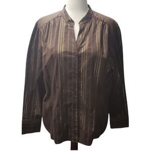 A.n.a Brown Metallic Long Sleeve Blouse – Plus Size 3X, Retro Career Wear